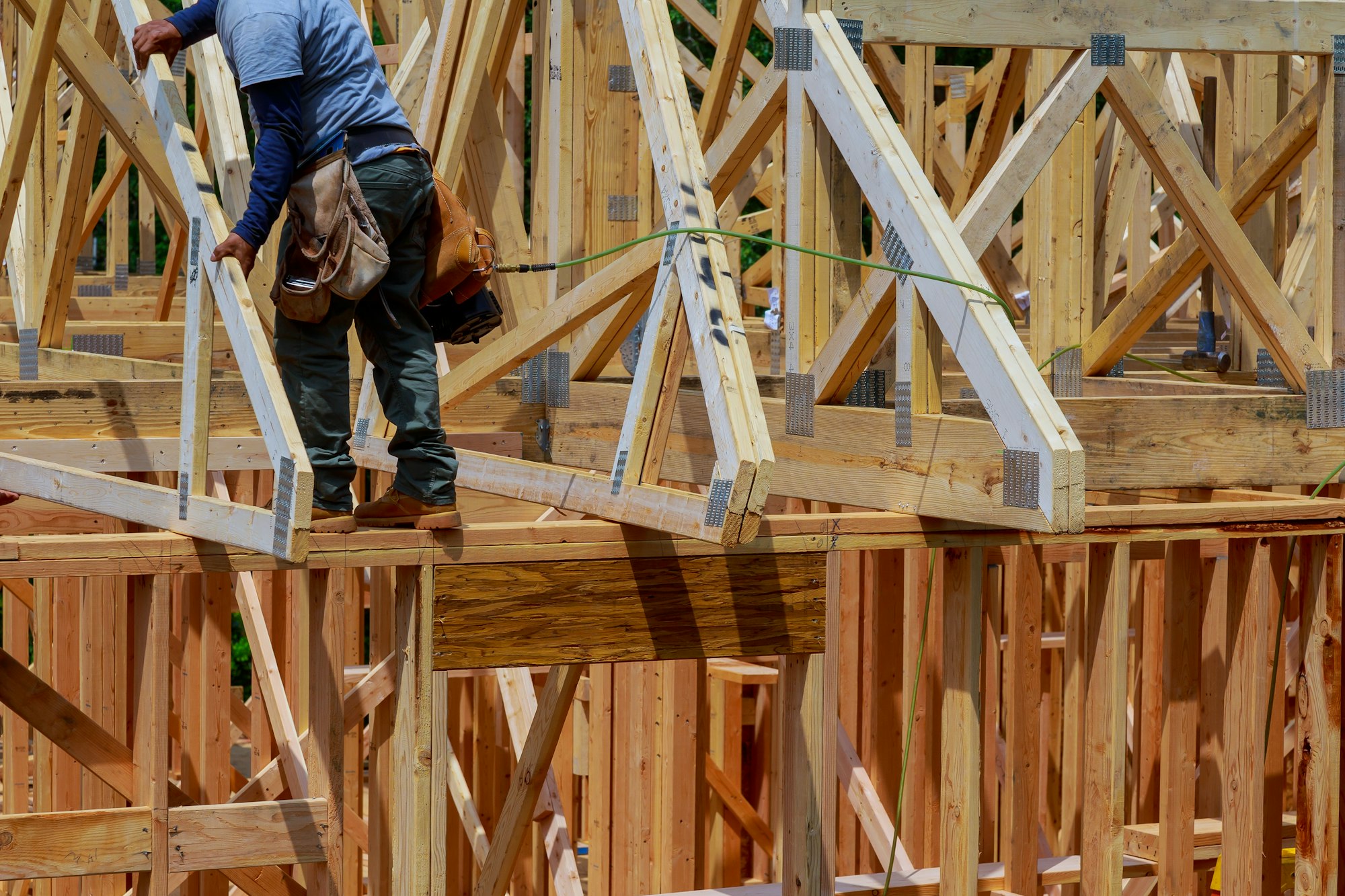 Wooden beam house roof residential construction home framing